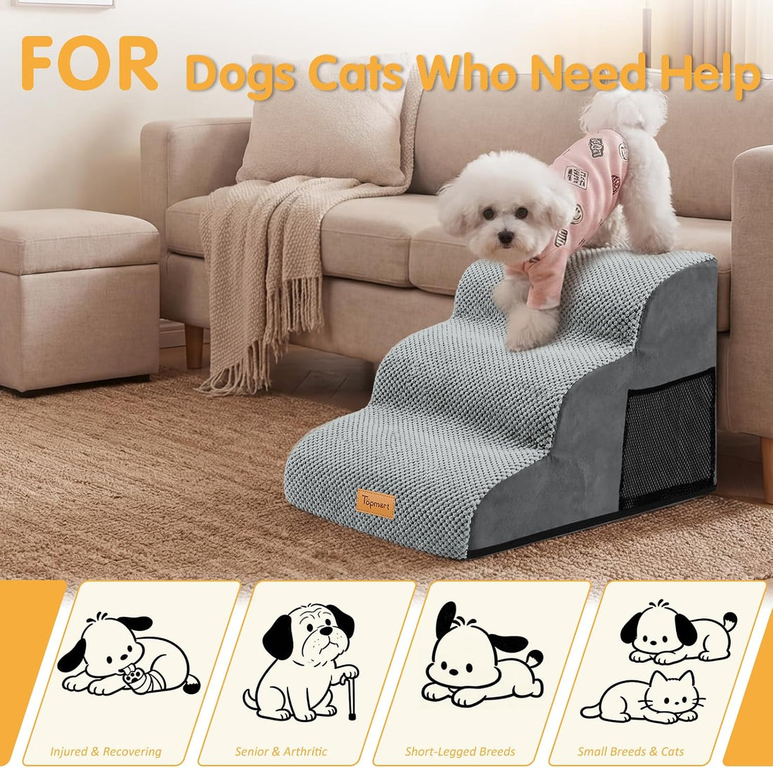 Topmart 3 Tiers Foam Dog Ramps/Steps,Non-Slip Pet Steps