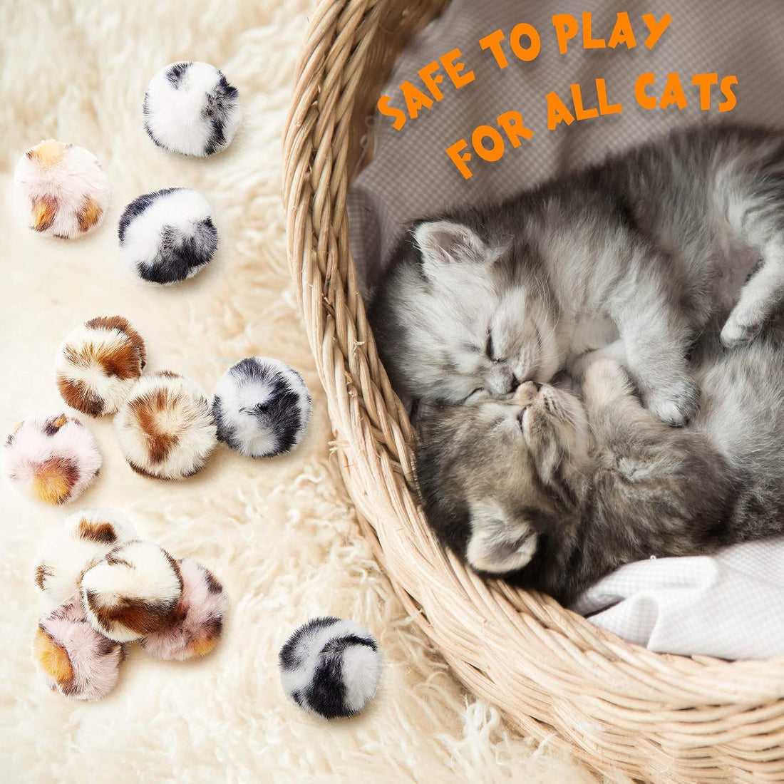 Weewooday 12 Pcs Large Fuzzy Cat Pom Pom Balls Plush Toys