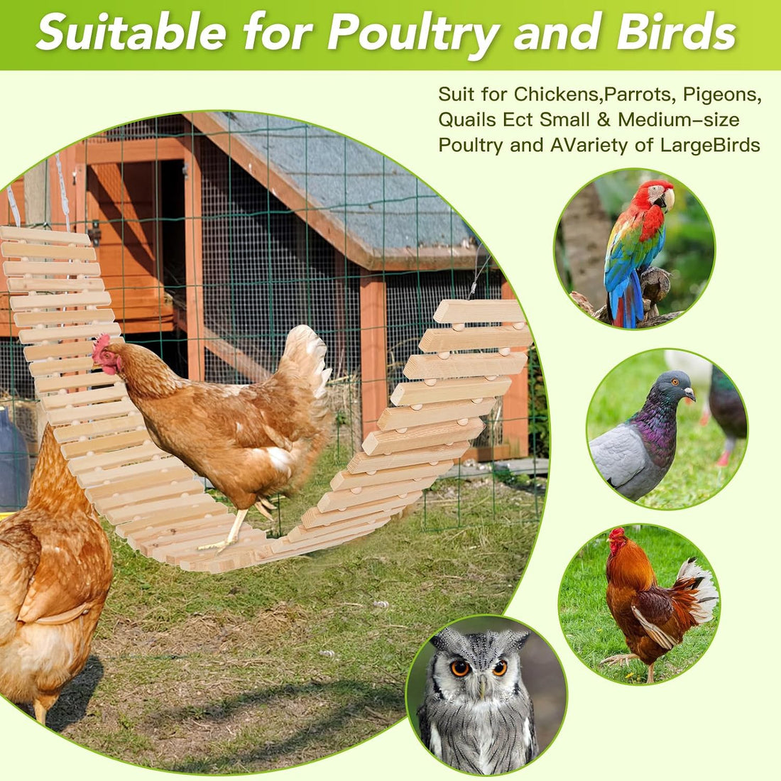 Jorewood Chicken Coop Toy Natural Wooden Chicken Swing & Bridge Toys