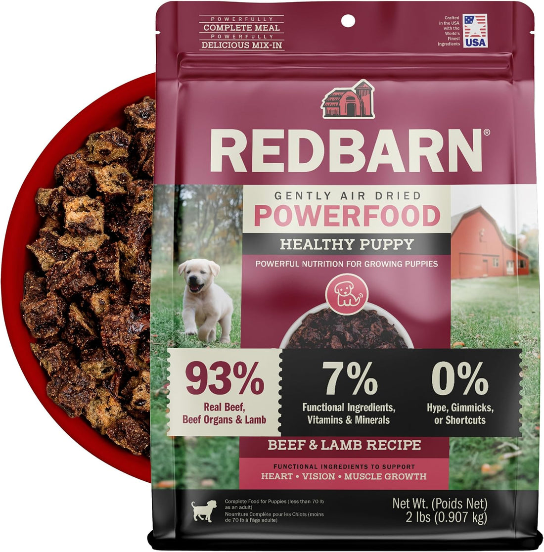 Redbarn Puppy Powerfood Air Dried Dog Food or Dry Topper, Beef & Lamb