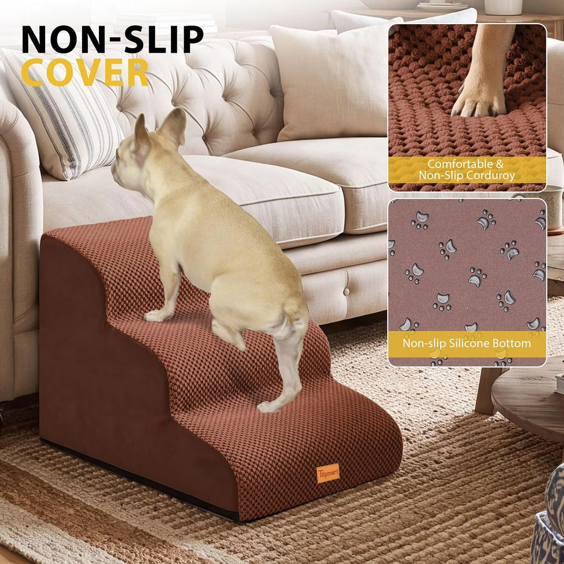 Dog Stairs for Small Dogs, 3-Step Non-Slip Foam Pet Steps for Couch