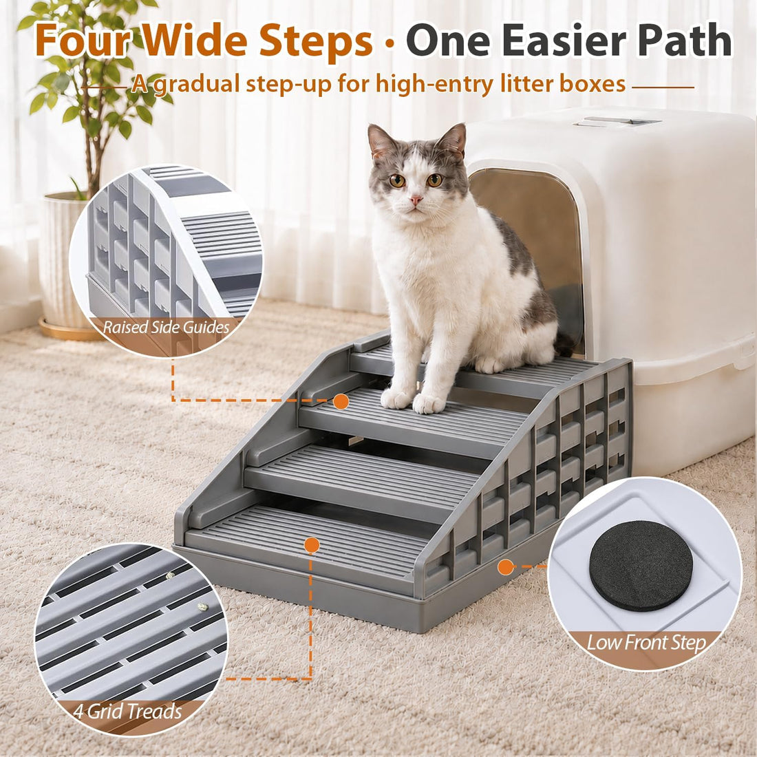 Litter Box Ramp for Cats, Adjustable Cat Steps for Litter Box