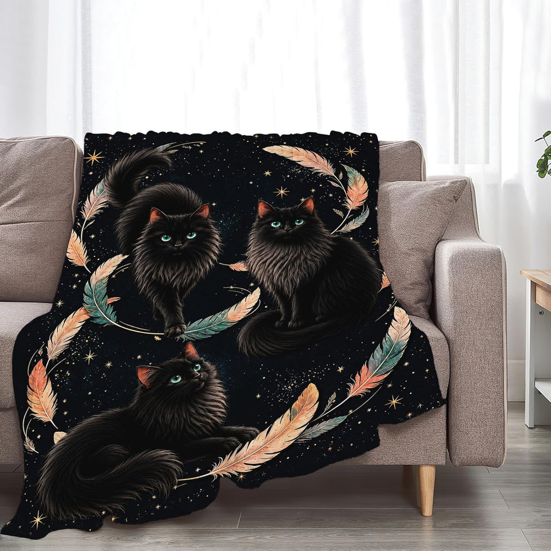 Black Cat Blanket for Cat Lovers Cat Throw Stuff Gifts