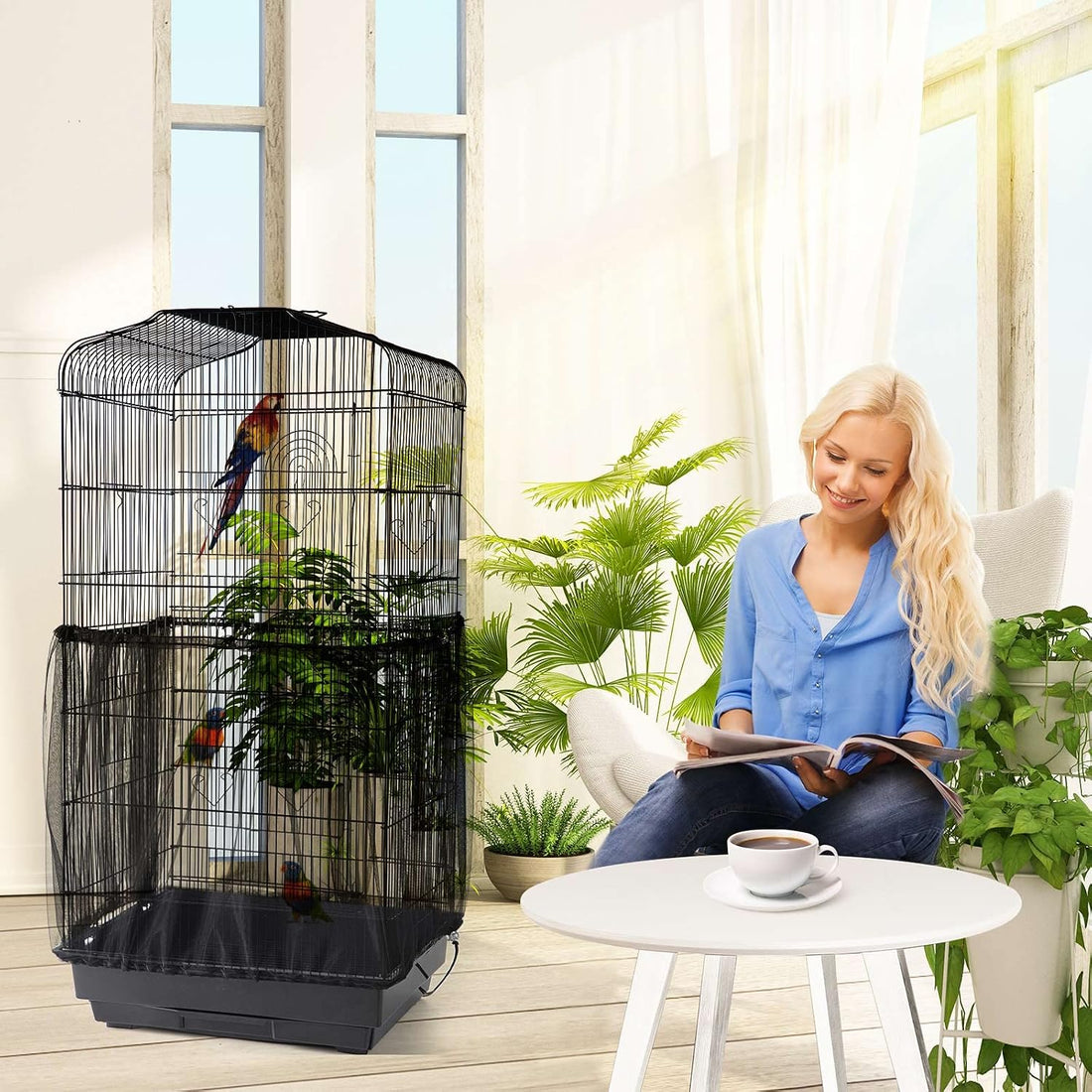 Bird Cage Netting Seed Catcher, Circumference 80-118 inch