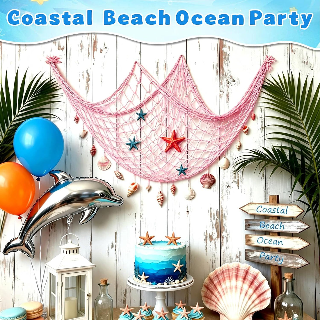 2PCS Fish Net Decorations, Nautical Netting for Beach Décor
