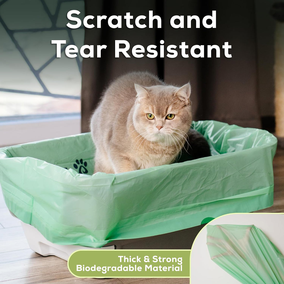 Cat Litter Box Liners 100% Compostable - Drawstring Close - 6 Count