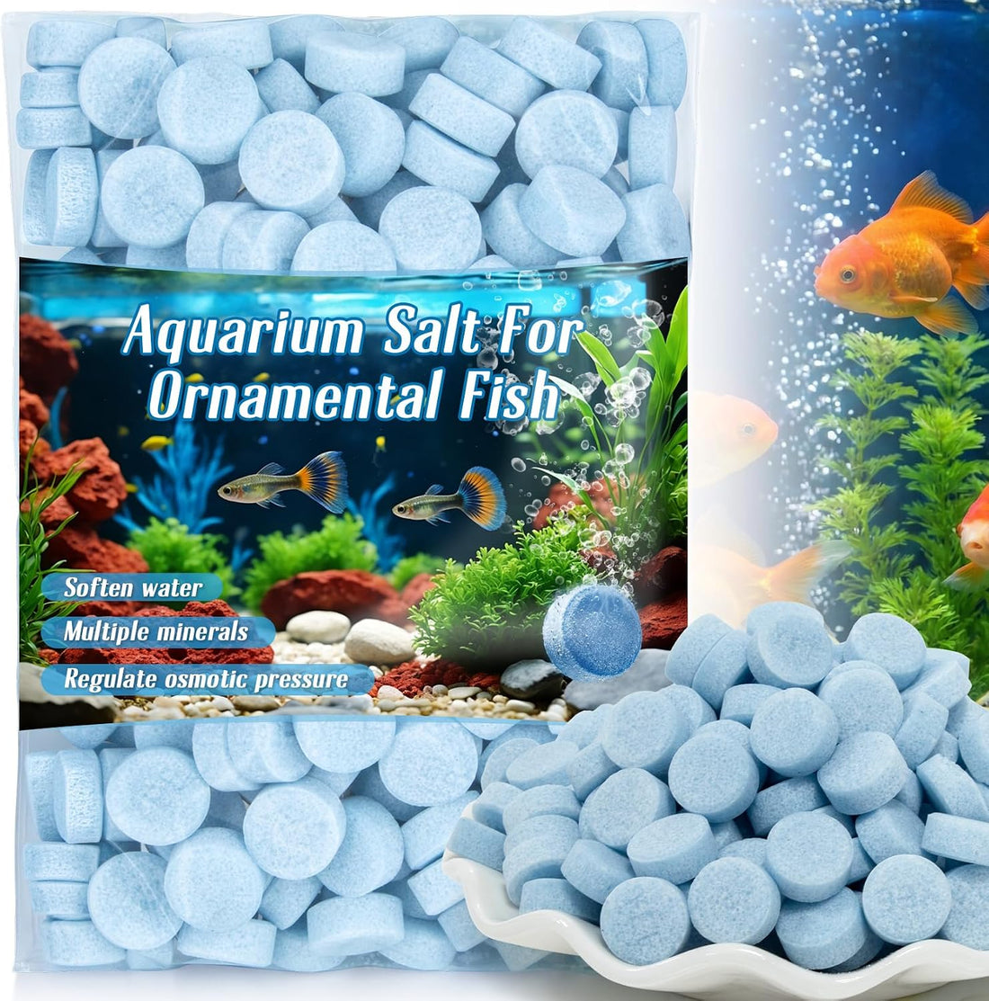 MAQIHAN 150 Tablets Aquarium Salt - Freshwater Tank & Koi Pond Salt