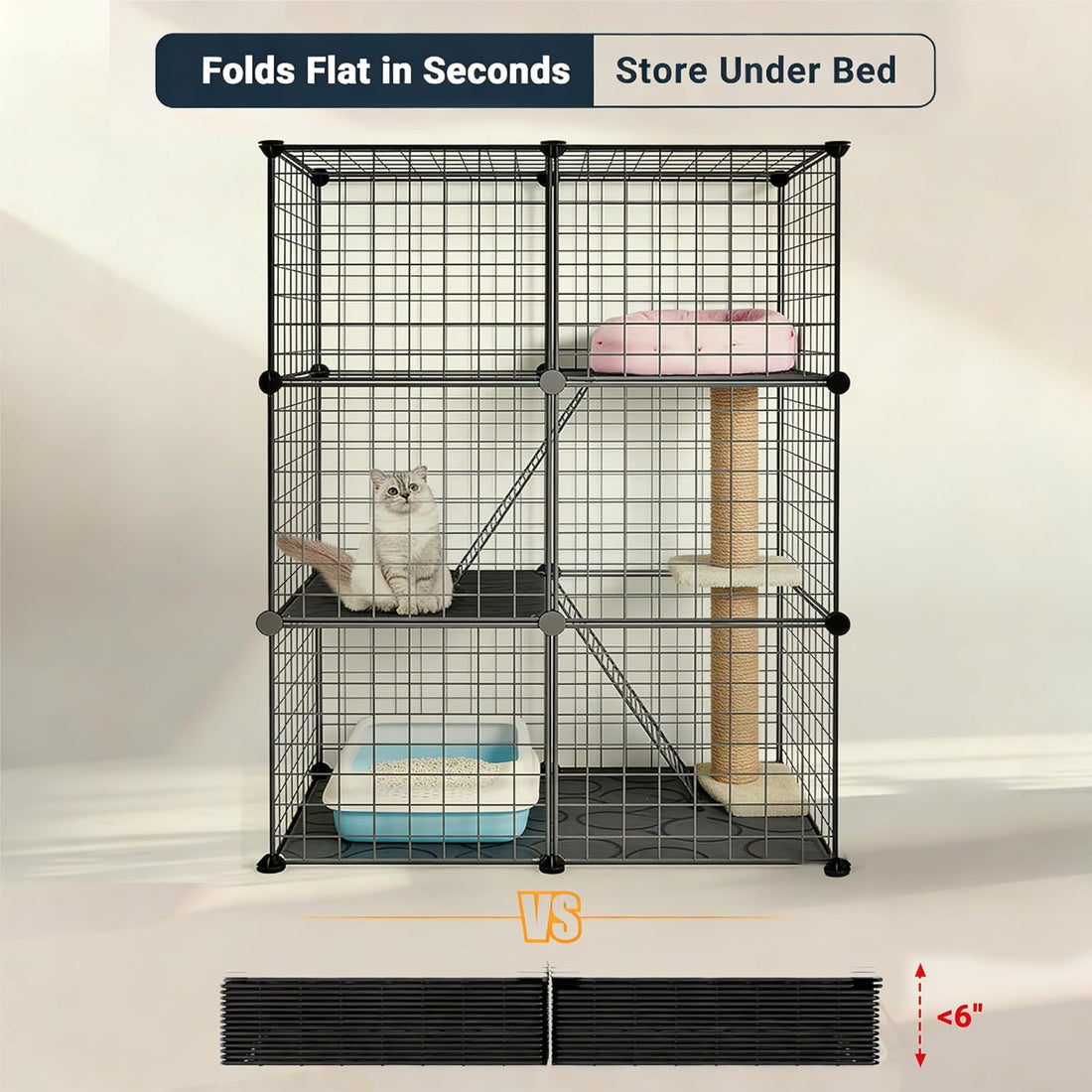 DIY Modular Cat Playpen 2x3x1 Grid | Compact Indoor Cat Enclosure