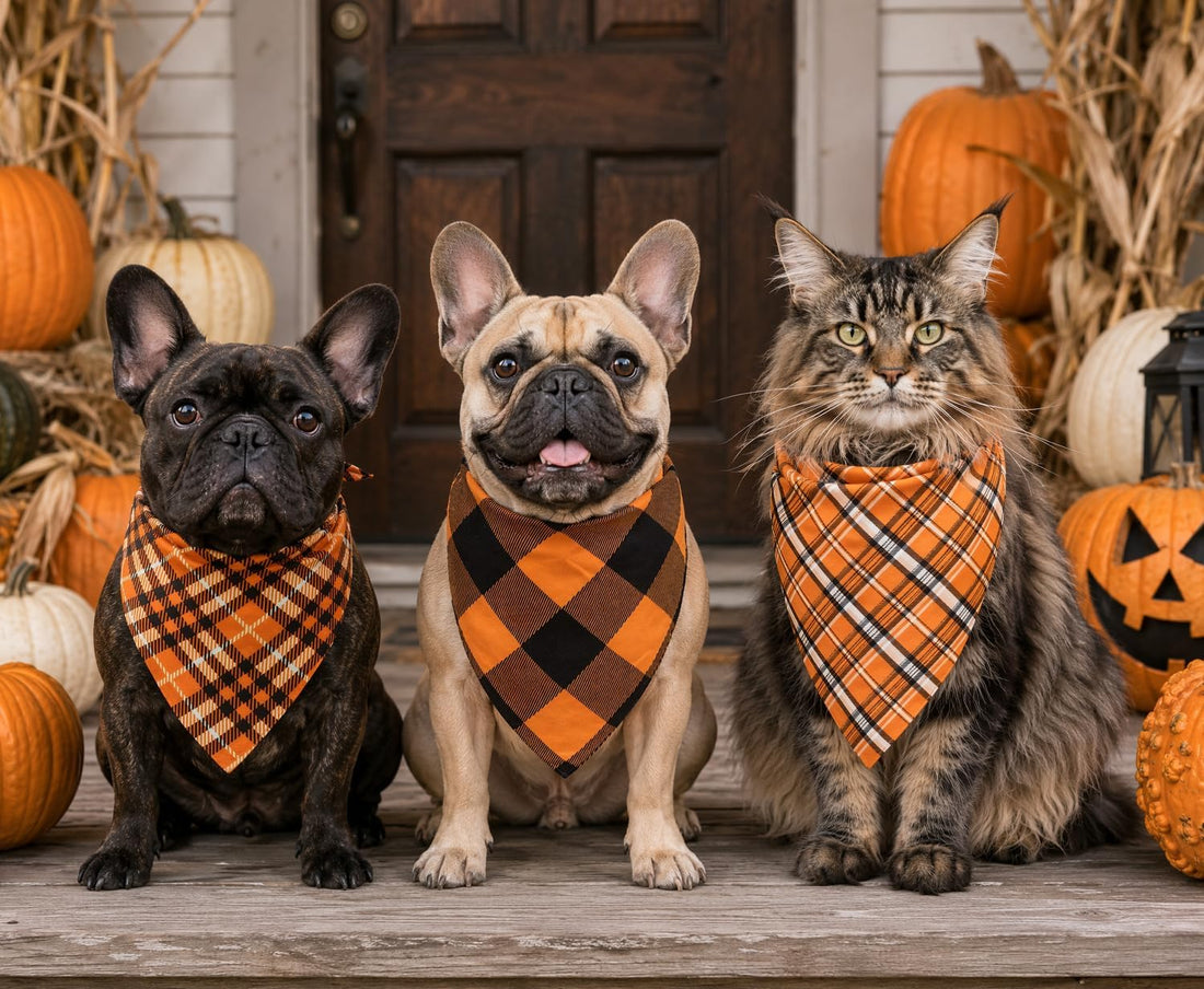 Halloween Dog Bandanas 3 Pack Large Fall Pet Scarf Orange Plaid