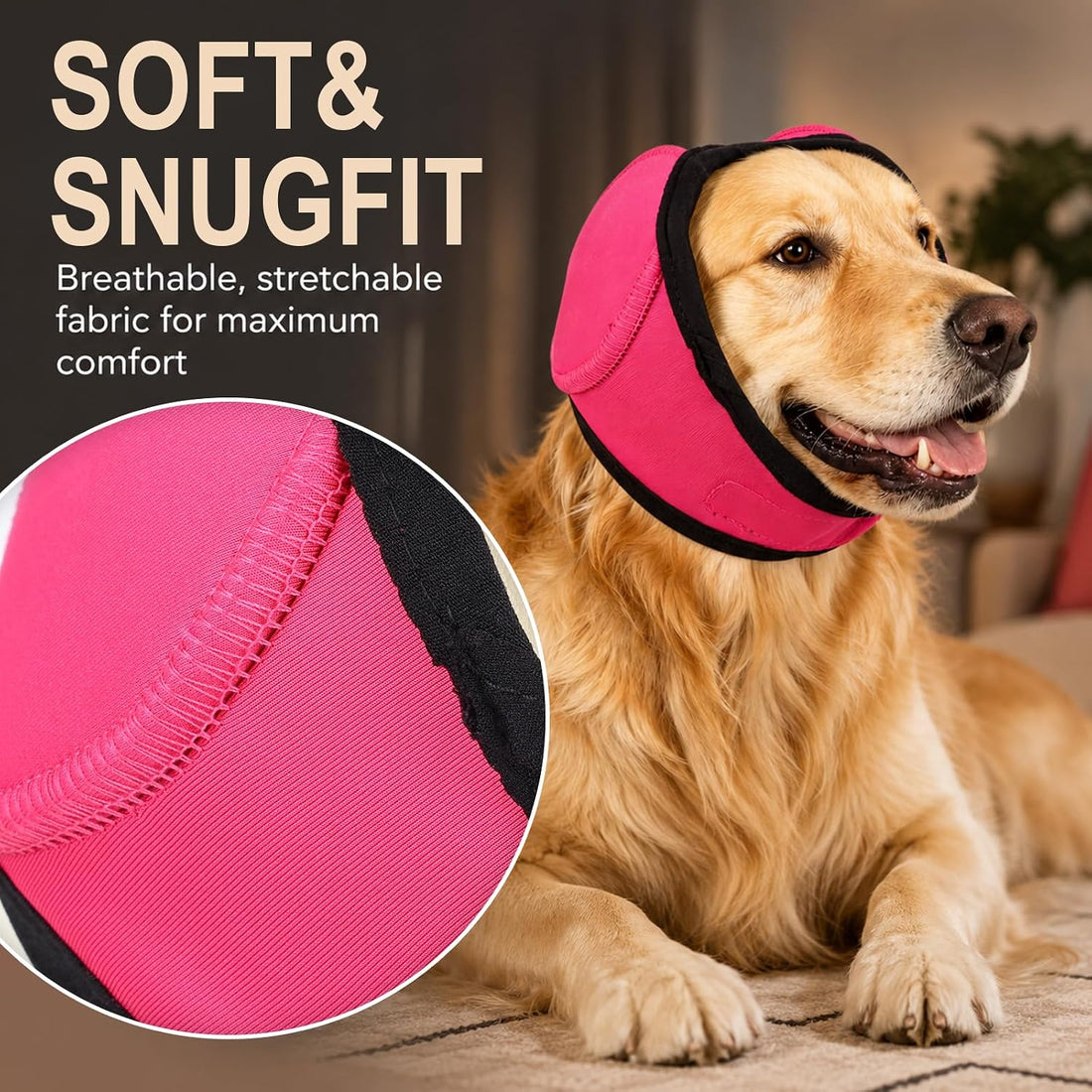 Dog Head Wrap for Noise Protection, Pink:
