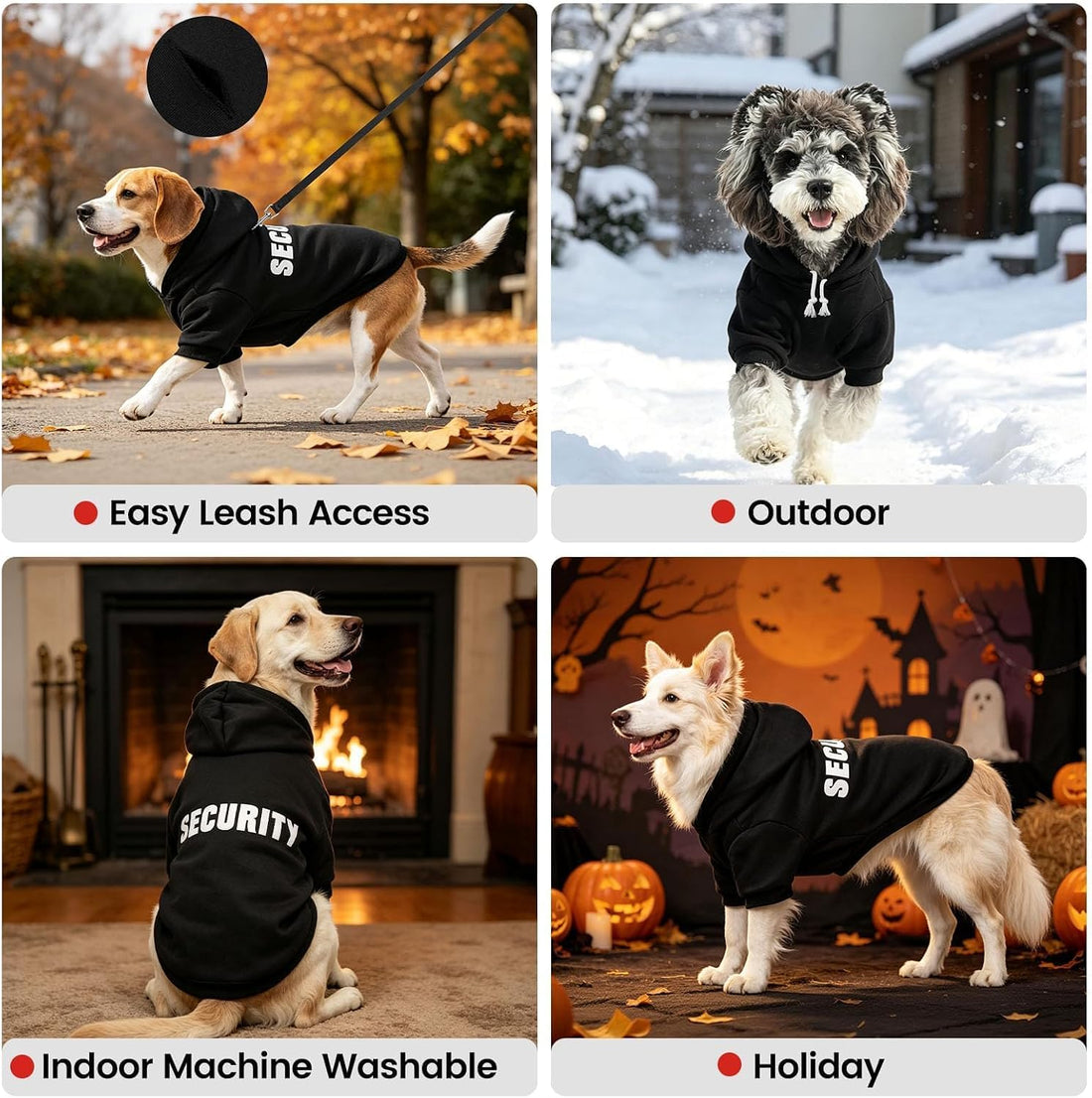 BINGPET Security Dog Hoodie, Pet Sweater Clothes with Leash Hole