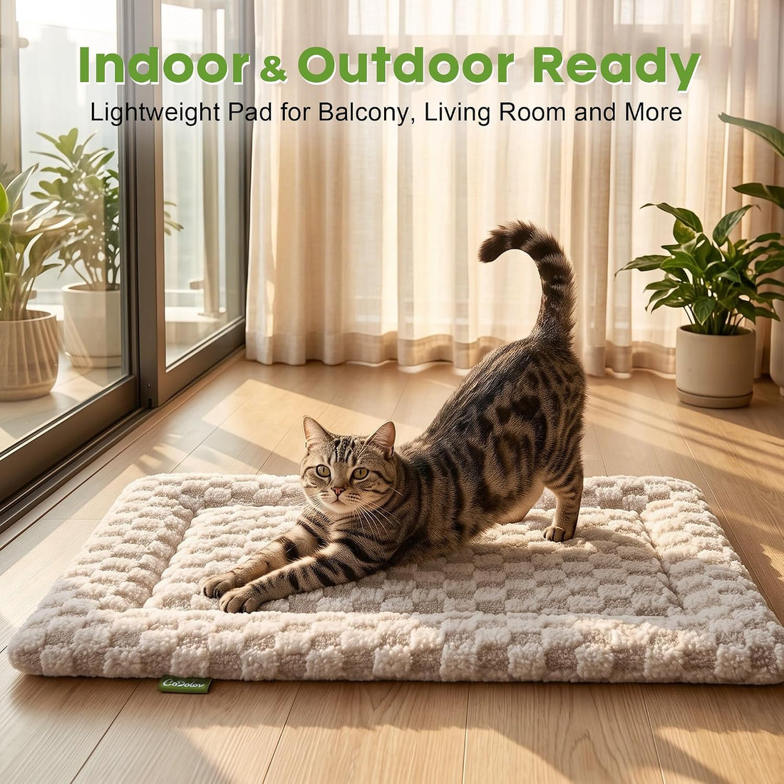 Pet Bed Mat Crate Pad for Cats Small Dogs, Khaki 24''x18''