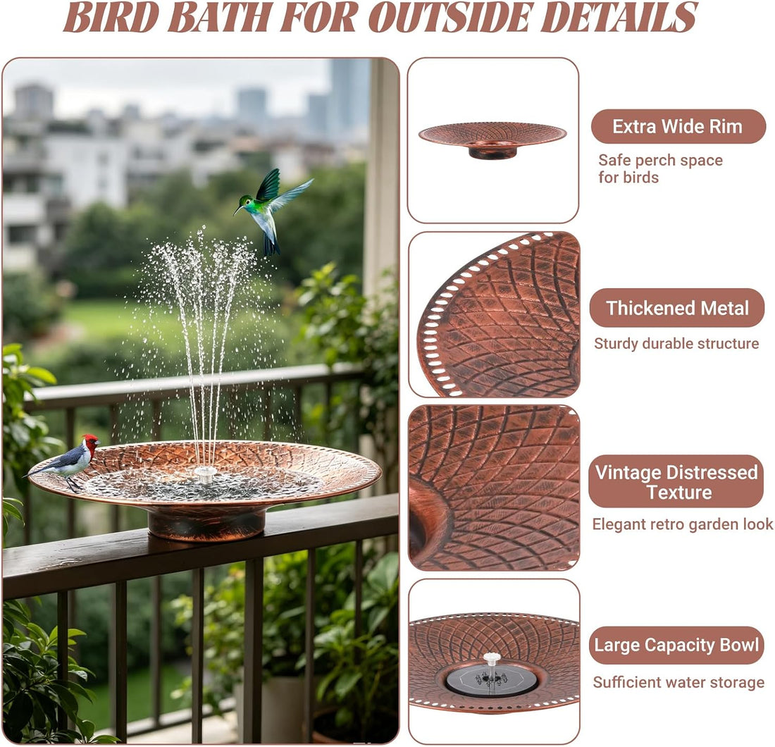 19.6" Large Bird Bath with Solar Fountain