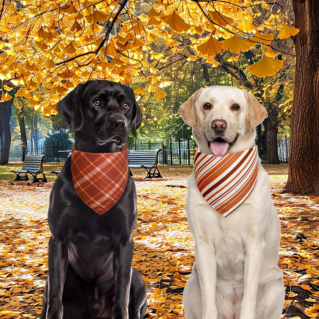 Fall Dog Bandanas Large 3PCS, Plaid Stripe Thanksgiving Scarf