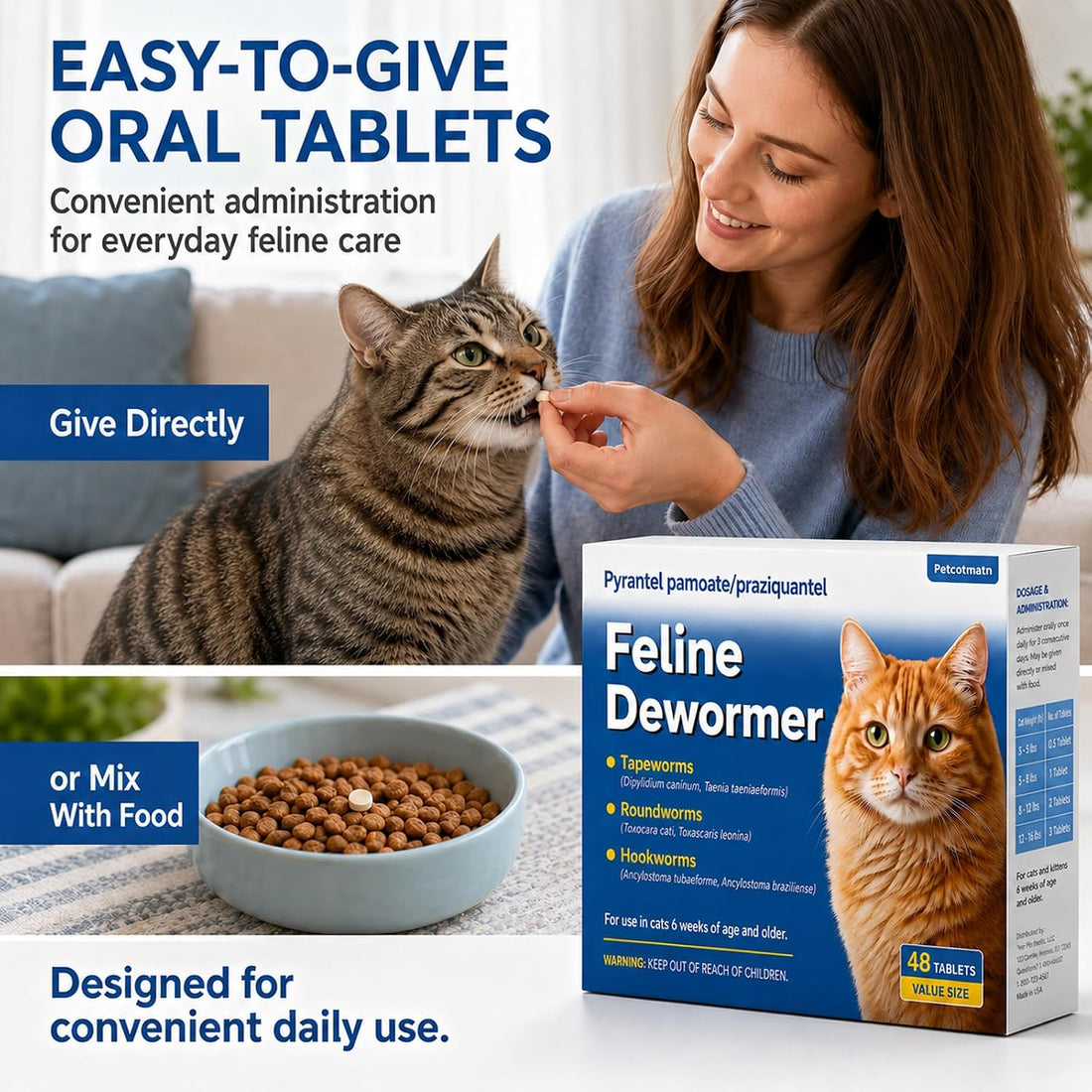 Dewormer for Cats & Kittens, Broad Spectrum Cat Dewormer for Tapeworms