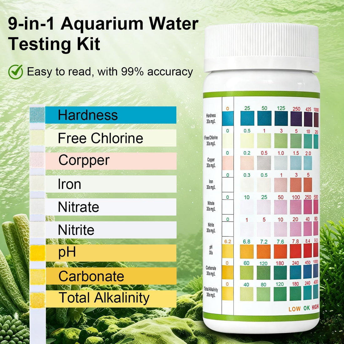 9 in 1 Aquarium Test Strips, Fish Tank Water Test Kit