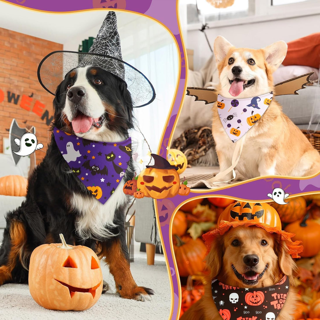 Preboun 100 Pcs Halloween Dog Bandanas Bulk