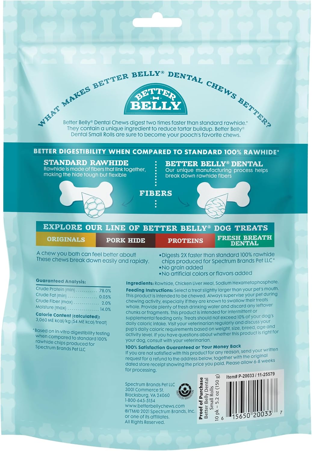 Better Belly Dental Roll Small Highly Digestible Dog Treats, 10 Count
