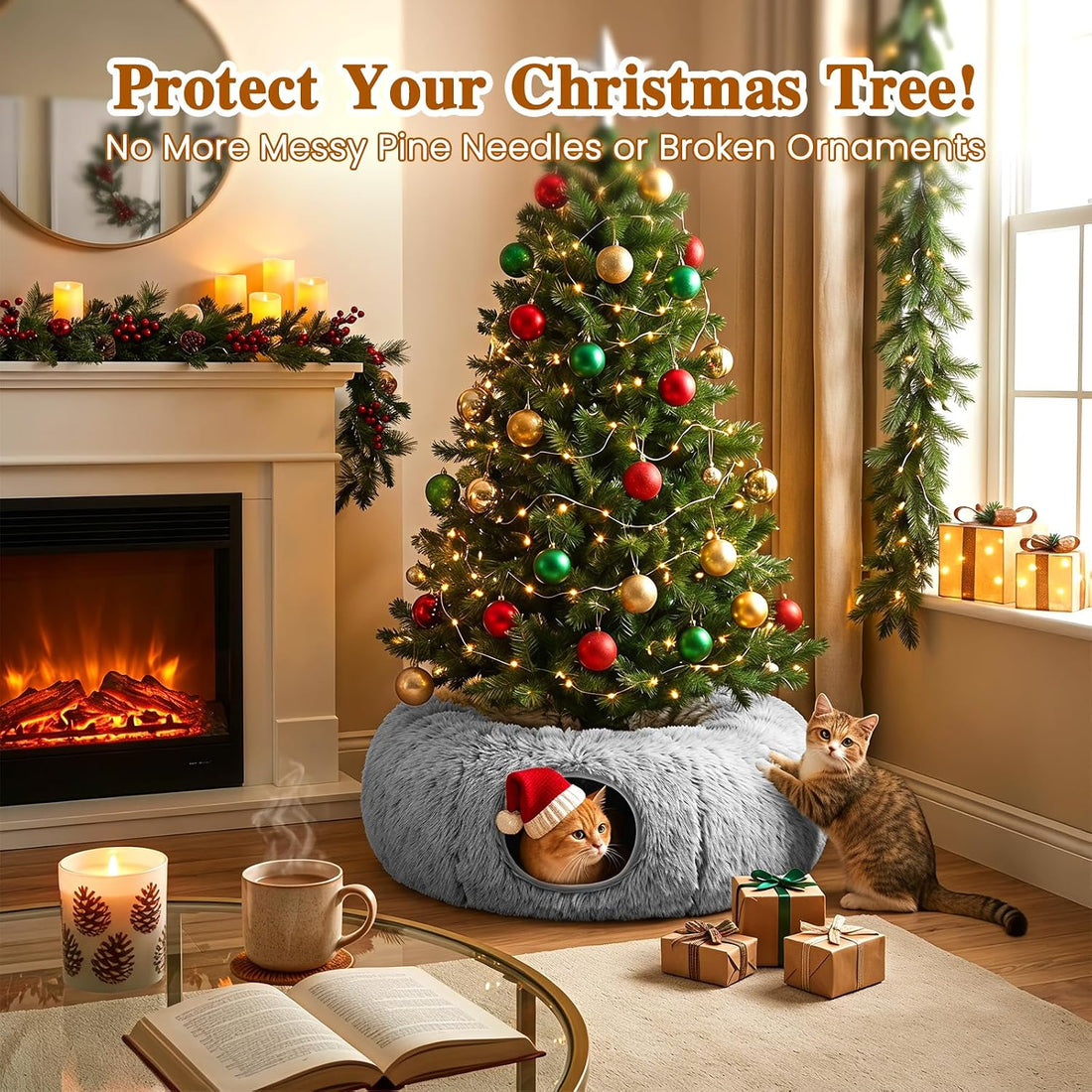 Cat Tunnel Bed for Indoor Cats, Plush Hideaway with Reinforced Frame
