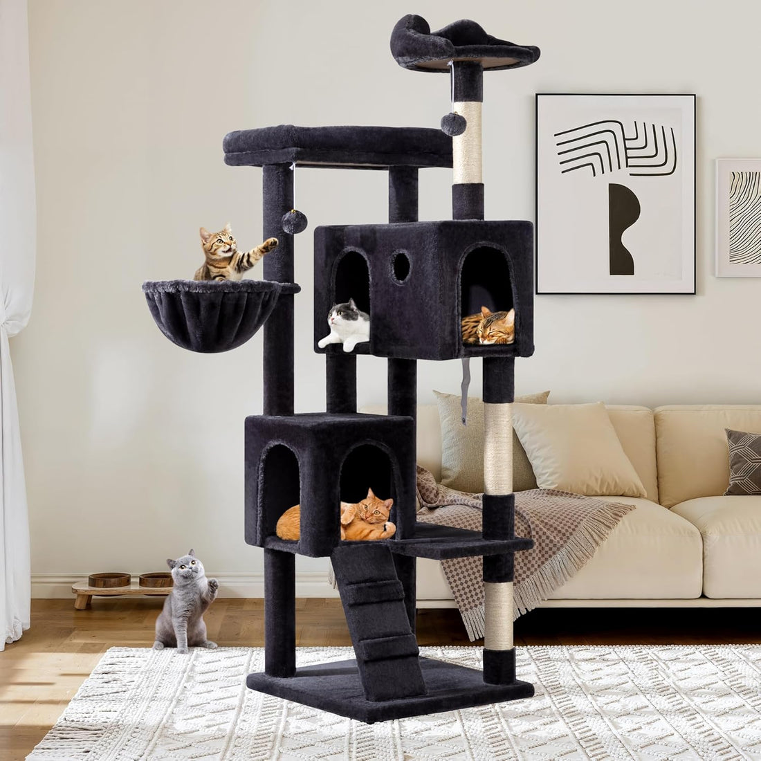 Allewie 64 Inches Cat Tree Tower/Multi-Level Activity Center