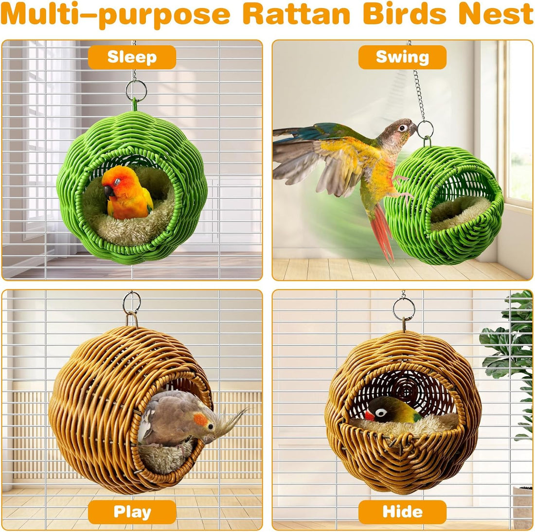Birds Nest for Cage Rattan Hanging Parakeet House Chewproof