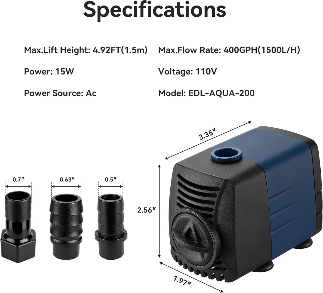 210GPH Submersible Water Pump, Quiet Aquarium Pond Fountain Pump