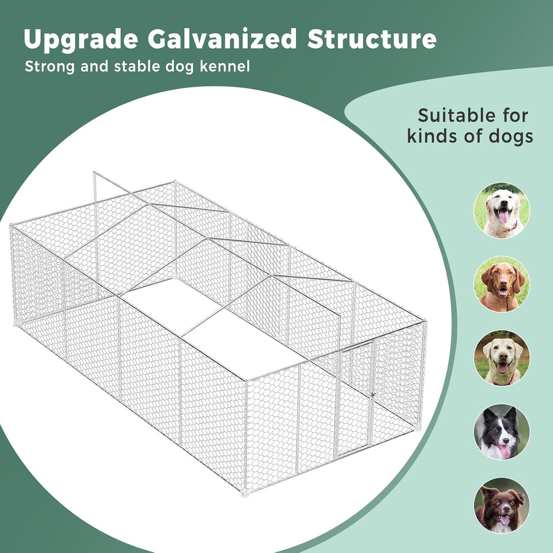 Lyromix Upgraded 20×10×5.6FT Outdoor Dog Kennel with Roof for Backyard