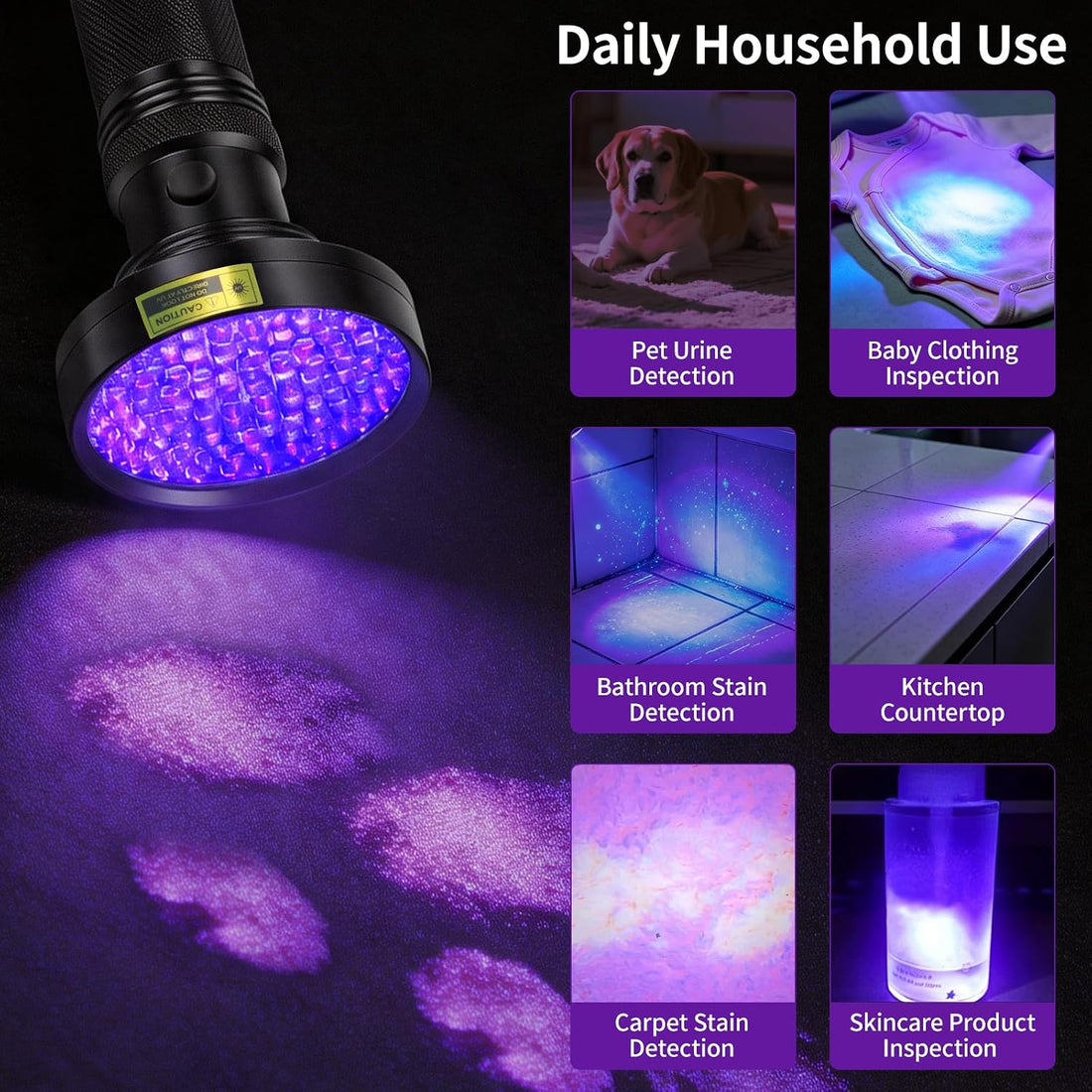 100 LED UV Black Light Flashlight, Pet Stain Detector