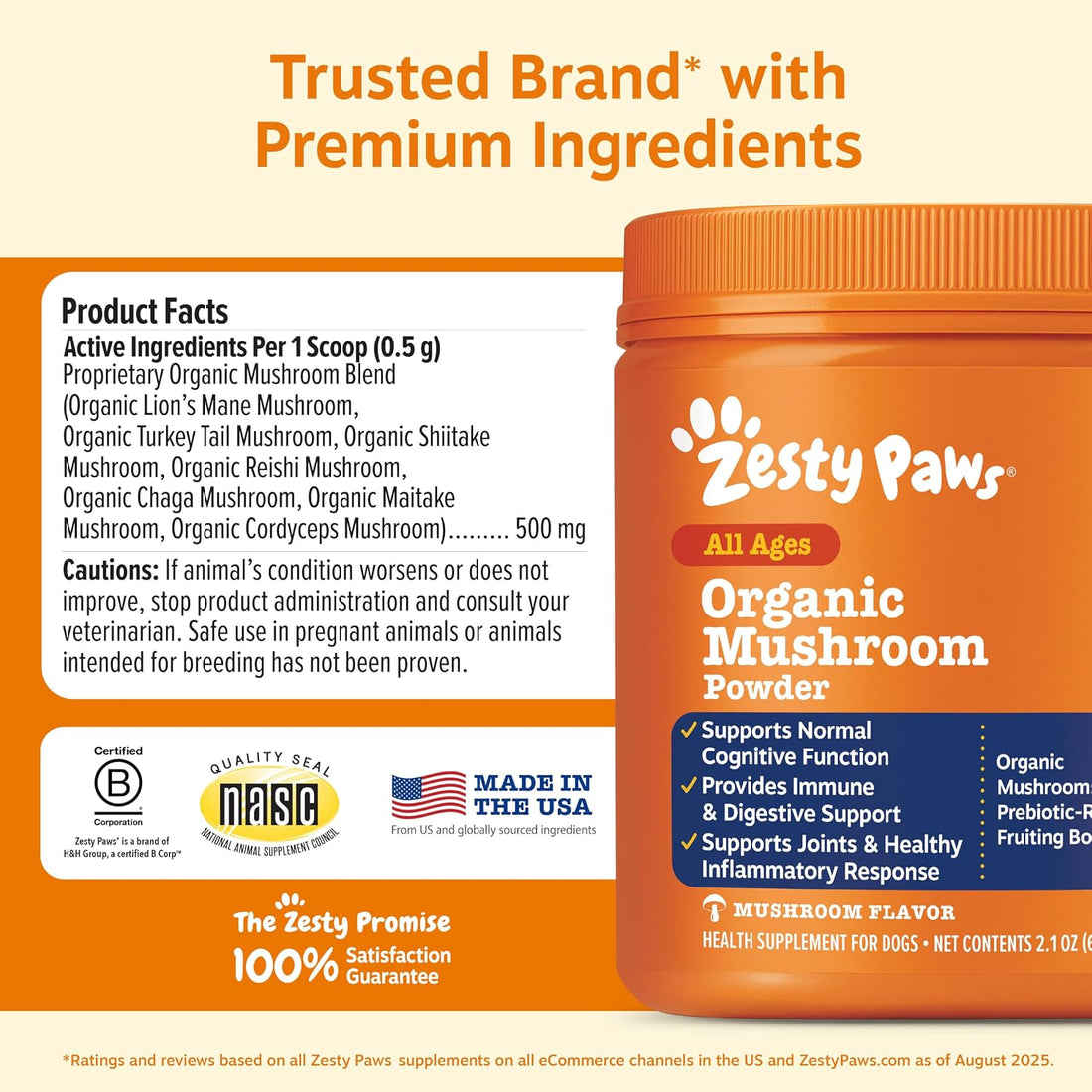 Zesty Paws Turkey Tail Mushroom for Dogs - Organic Mushroom Powder 60g