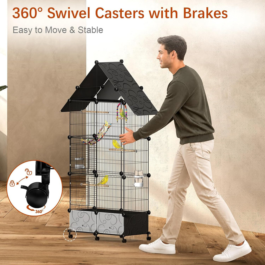 Large Bird Cage with Pullout Tray for Parakeets, Cockatiels, Lovebirds