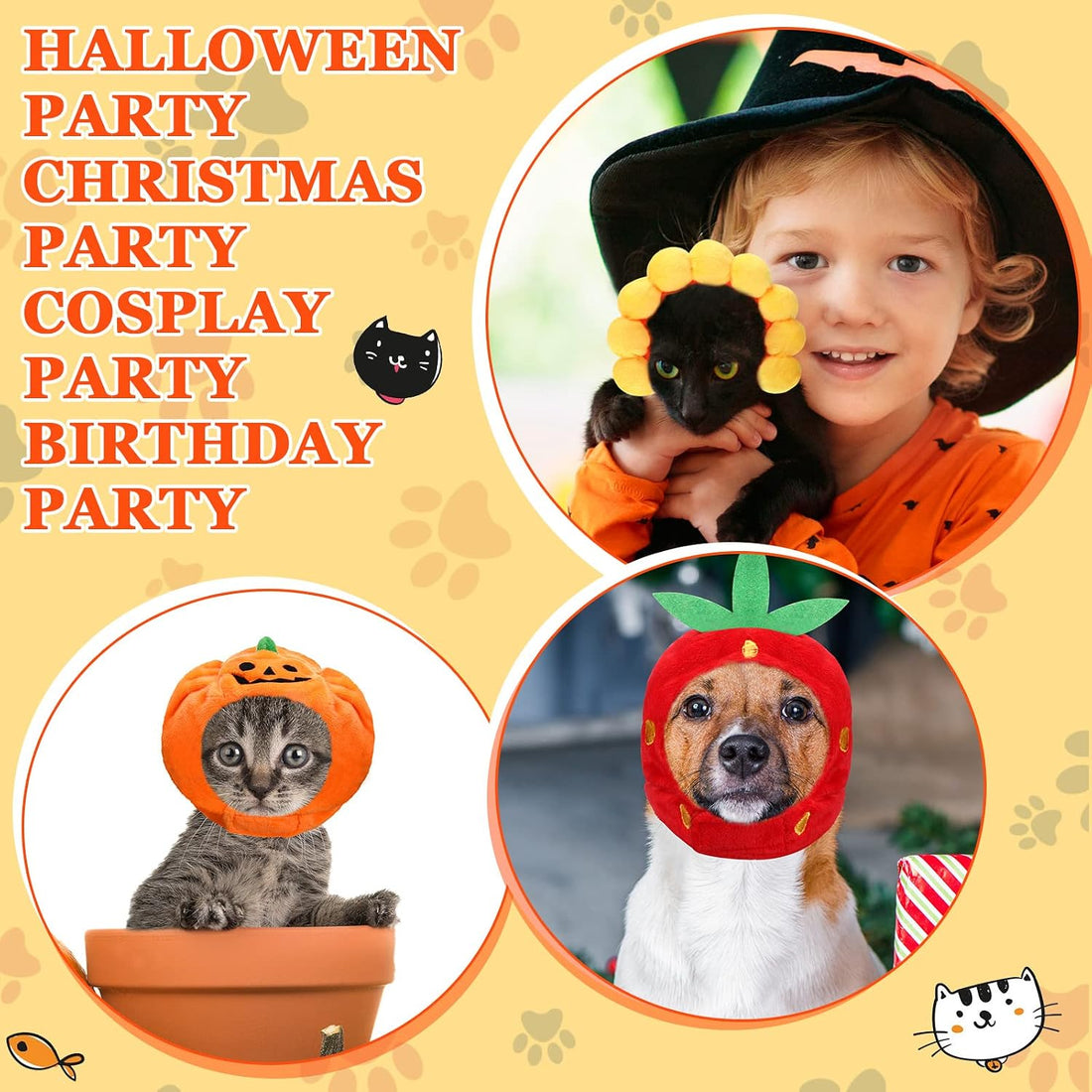 Reginary 10 Pcs Cat Hat Adjustable Animal Fruit Pet Headwear