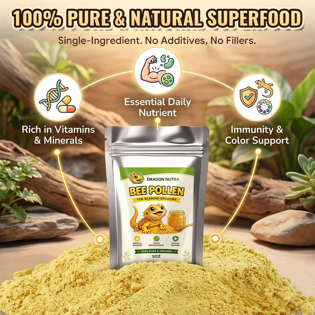 Bee Pollen Powder for Reptiles, 2pcs (1oz Each）