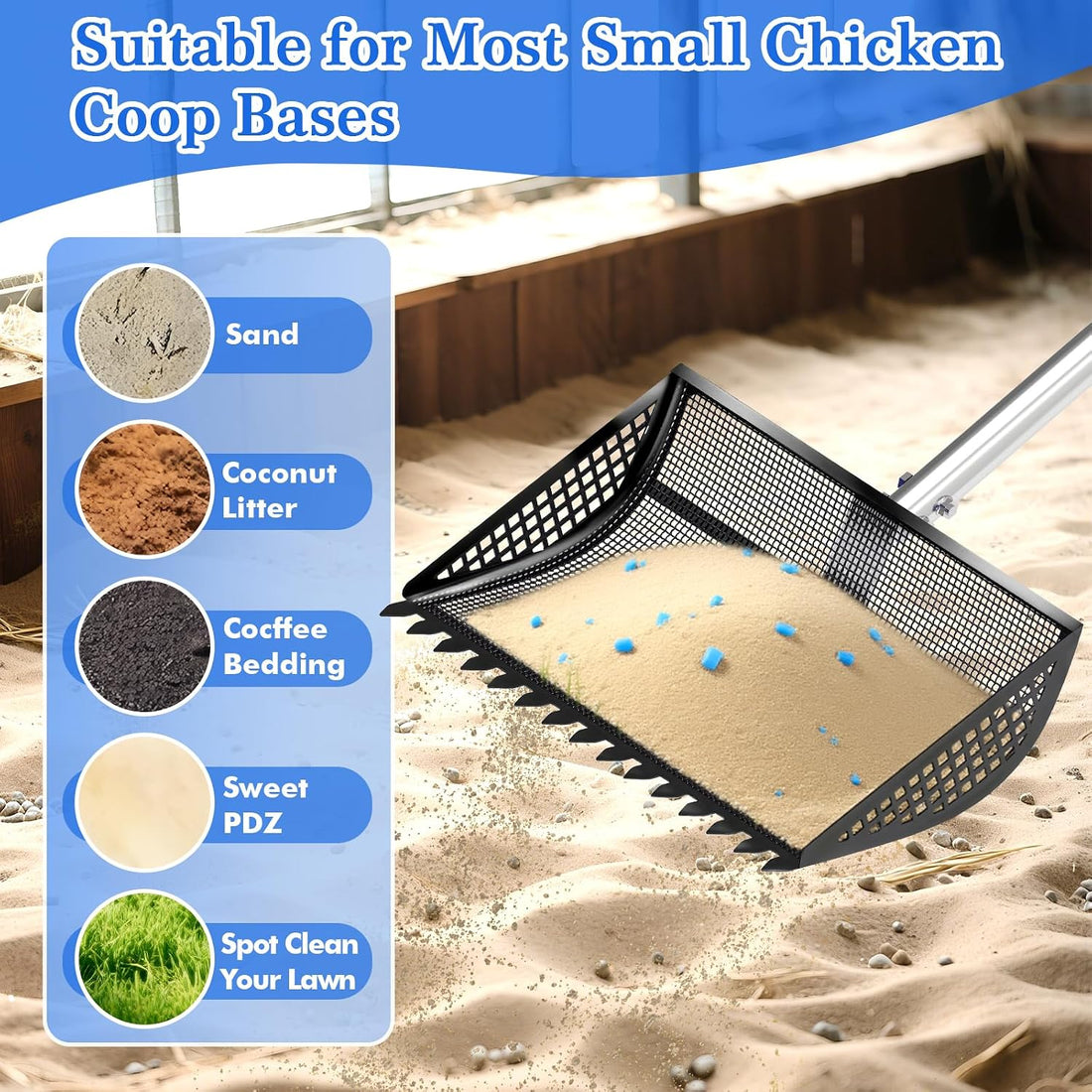 Chicken Poop Scooper Rake 2-in-1,304 Stainless Steel Shovel Head
