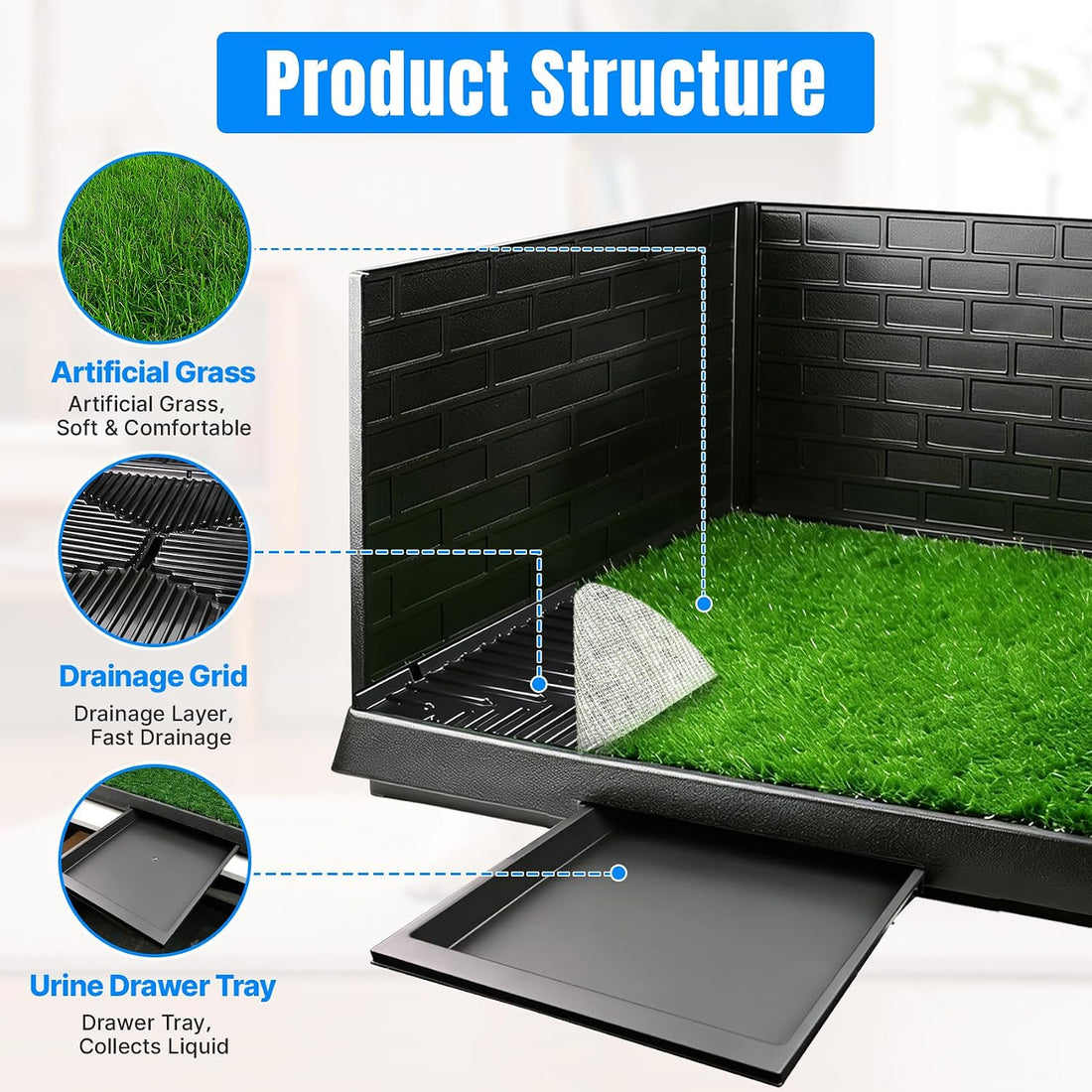 Dog Grass Pad with Tray and Drawer, Indoor Dog Potty Training System