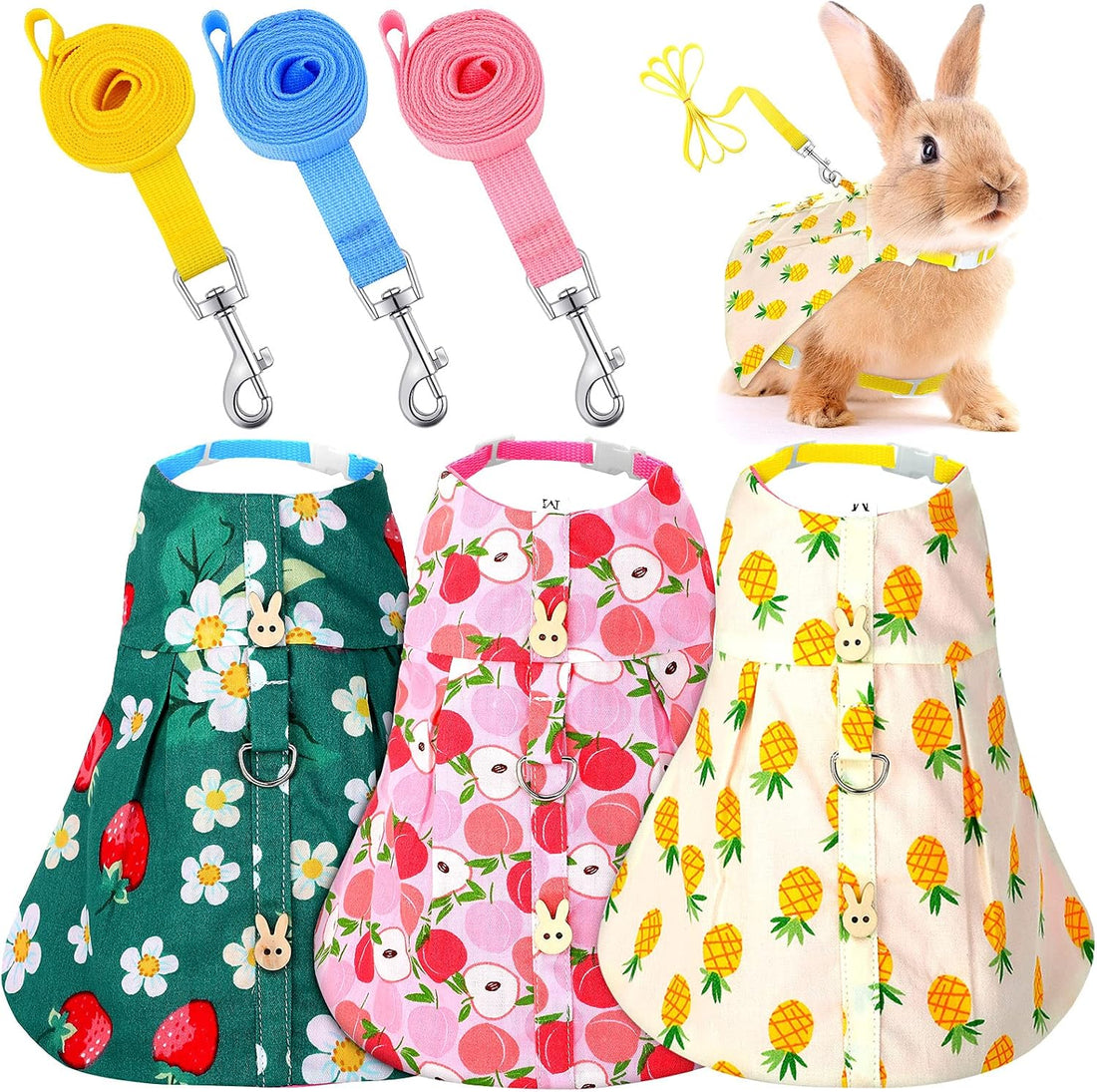 3 Sets Rabbit Bunny Harness and Leash Gift, Cake, Animal, Pineapple