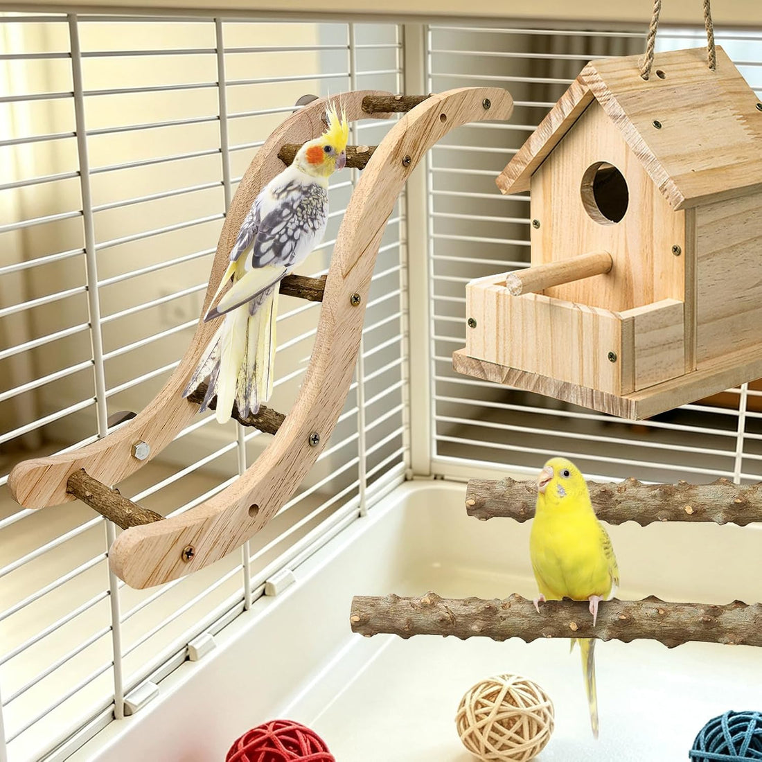 Hamiledyi Nature Wooden Bird Ladder Pet Parrots Climb Bridge Exercise