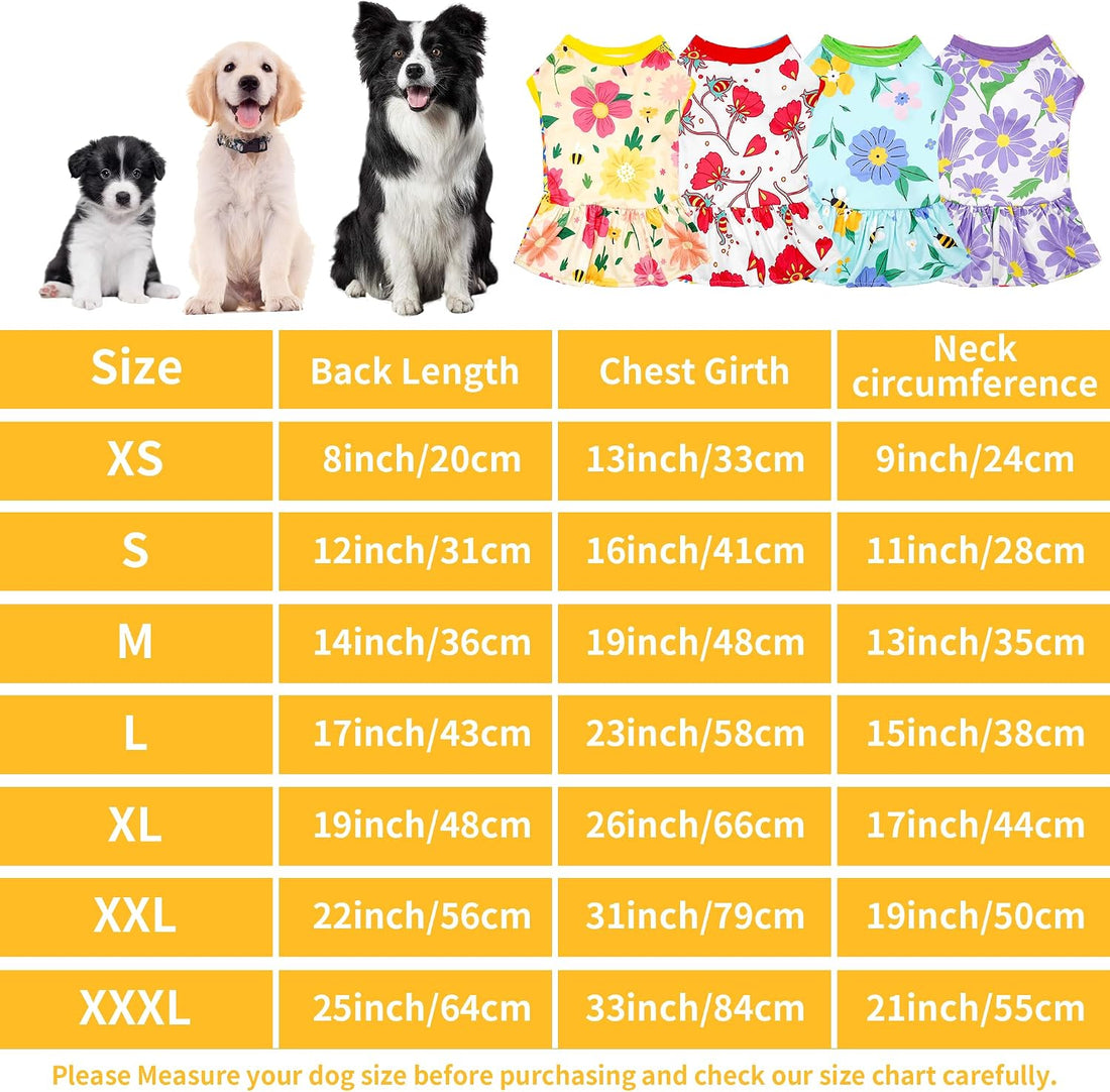 4PCS Floral Dog Dresses Sleeveless XXL Skirts Flower Sundress