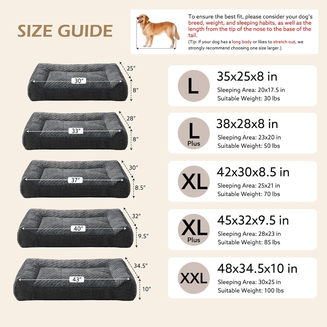 JOEJOY Extra Large Orthopedic Dog Beds Large Sized Dog