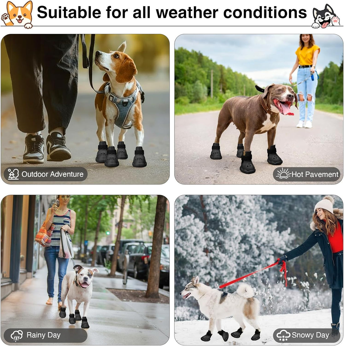 Dog Shoes for Hot Pavement and Snow - Waterproof, Non-Slip