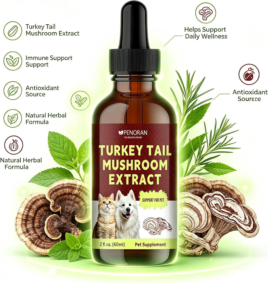 PENORAN Turkey Tail Mushroom Extract Drops for Dogs & Cats, Lipoma