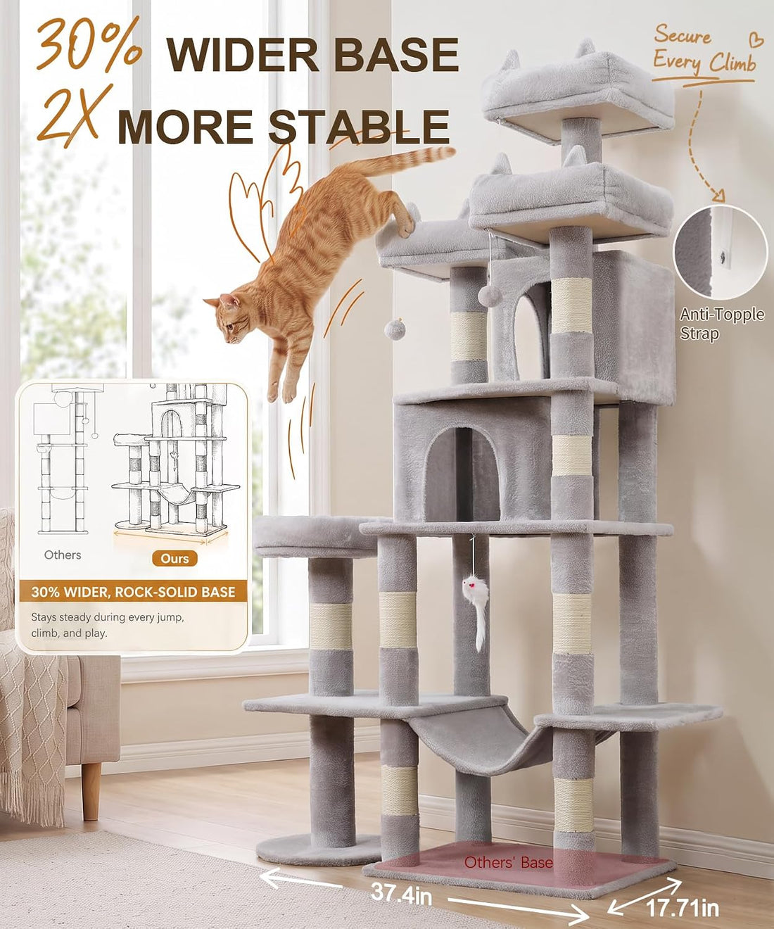 Cat Tower, 71 Inch Heavy Duty Cat Tree for Large Cats