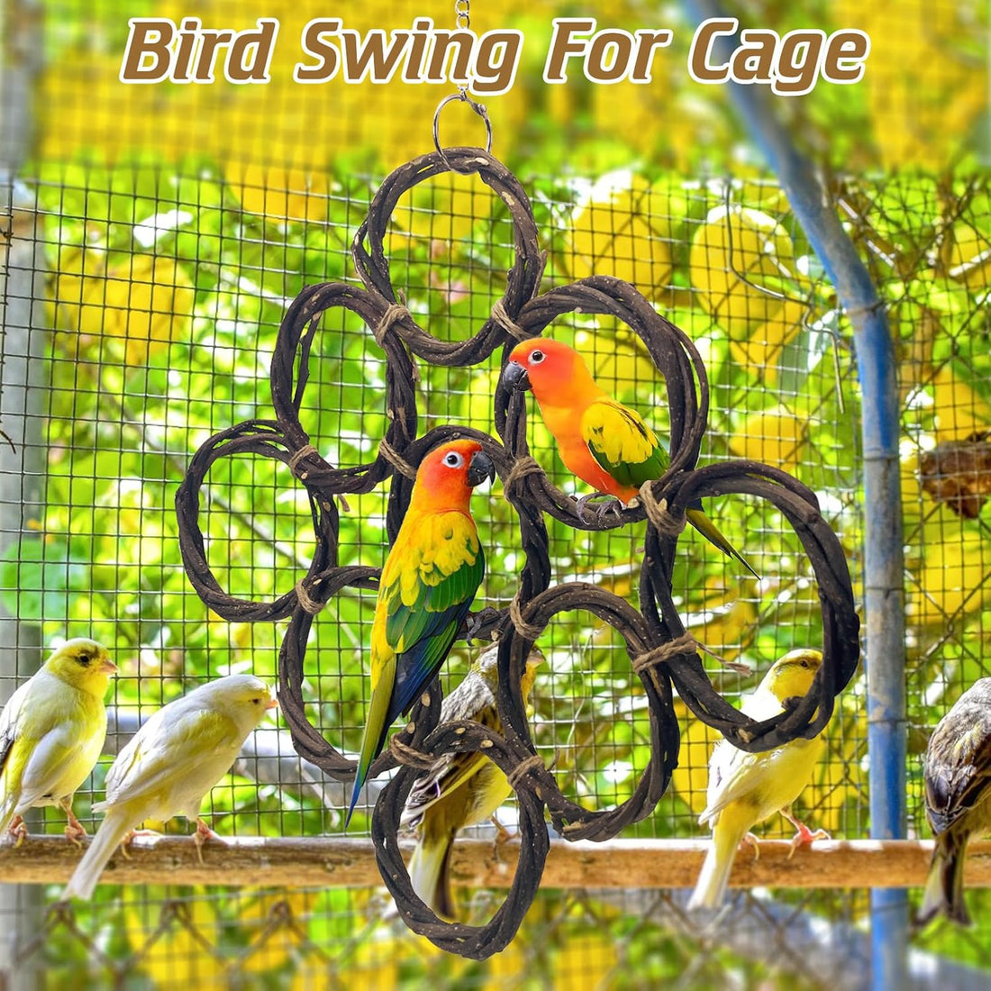 BNOSDM Bird Swing Rings Toy Natural Wood Parrot Climbing Ladder