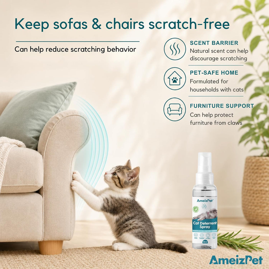 AmeizPet Cat Scratching Deterrent Spray, 1.69 fl oz (50 ml)