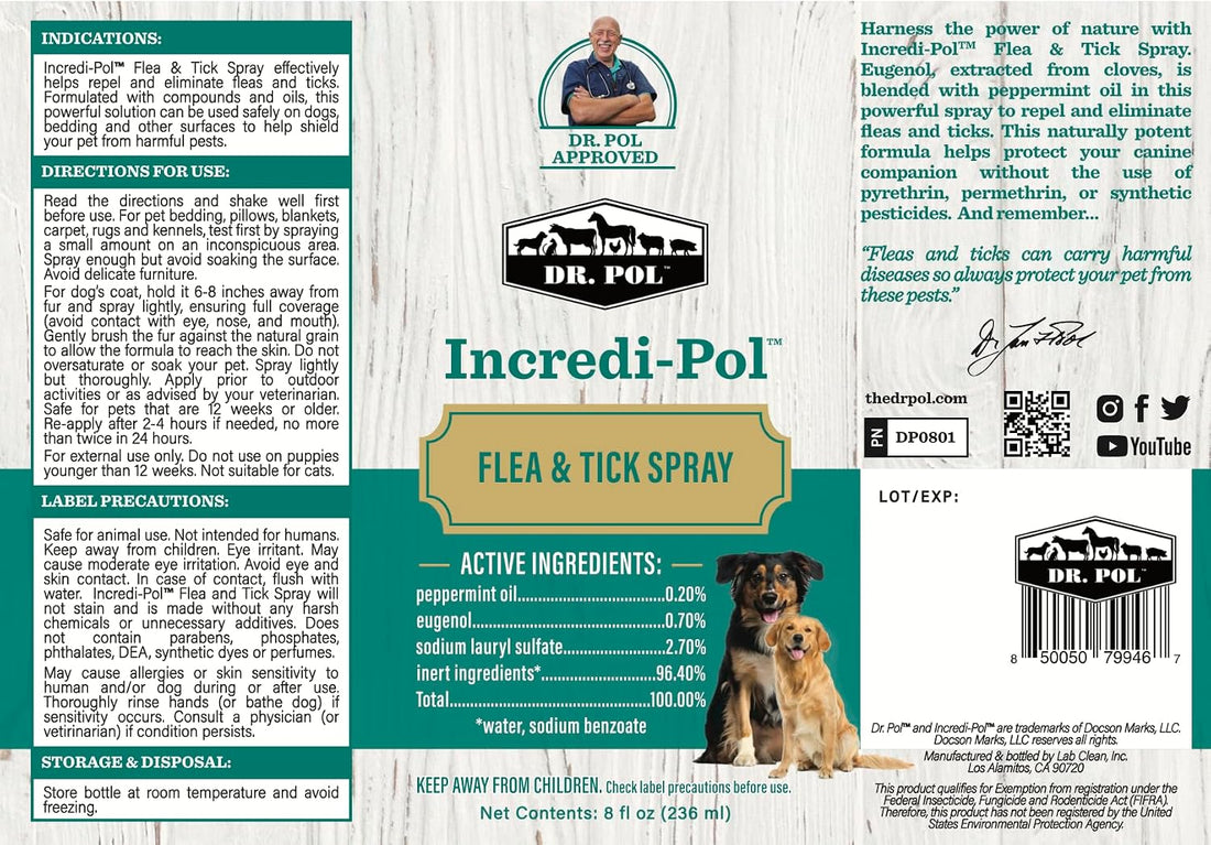 Dr. Pol Flea & Tick Spray for Dogs Repel & Eliminate Larvae