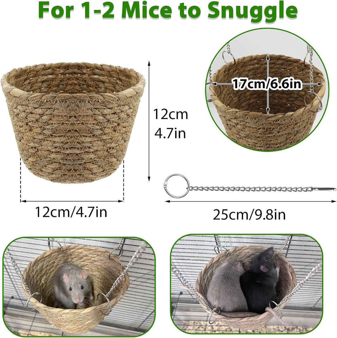 Natural Grass Rat Hammock for Cage, Tightly Woven Non-Collapse
