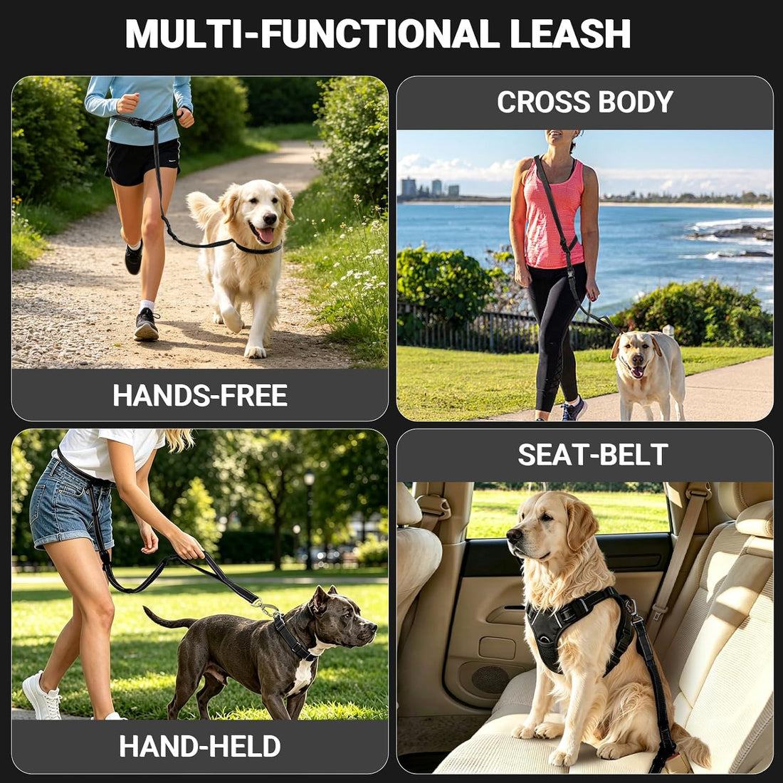 Hands-Free Dog Leash,Adjustable Waist Belt for Walking Running Hiking