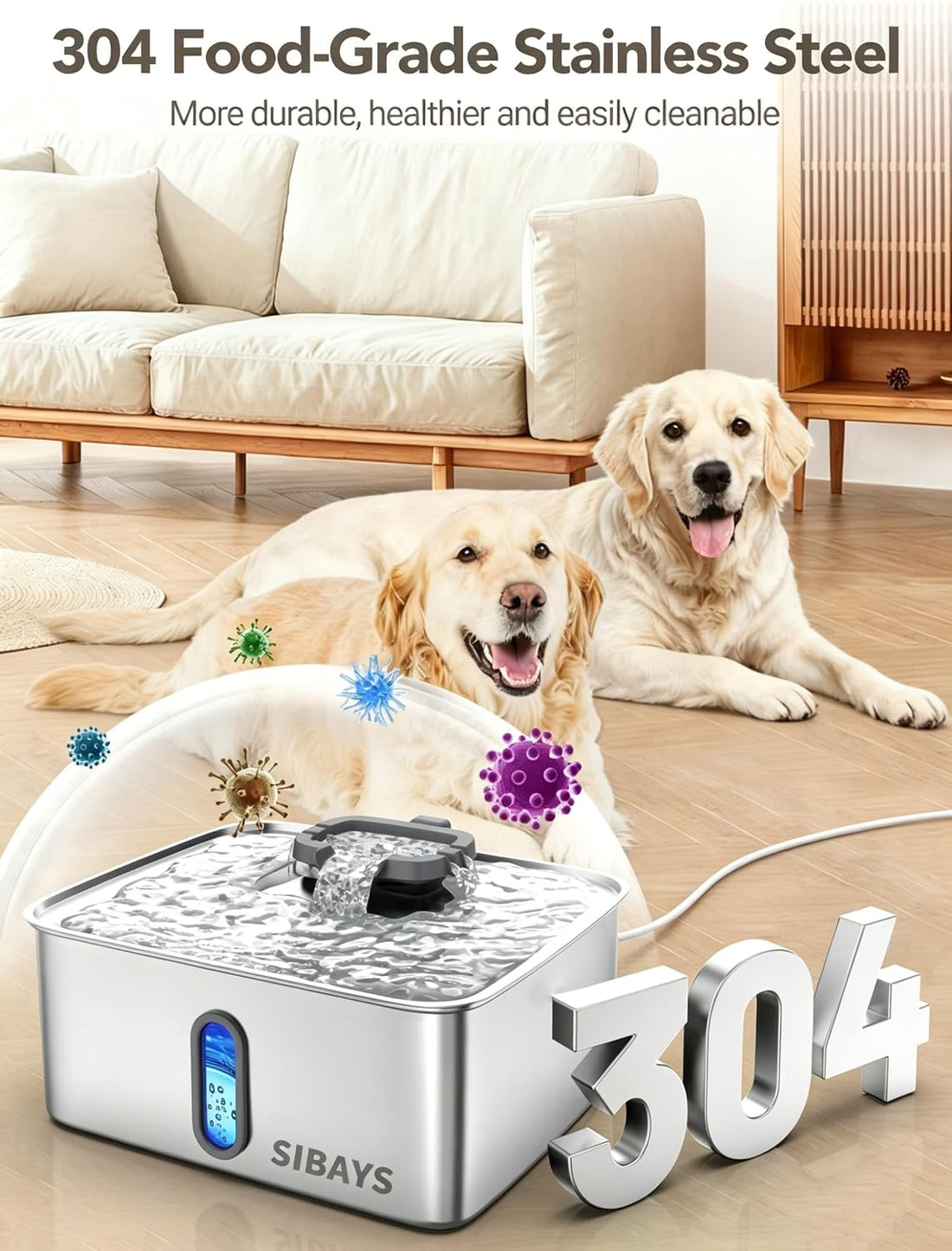 SIBAYS 4Gal/15L Dog Water Fountain for Large Dogs