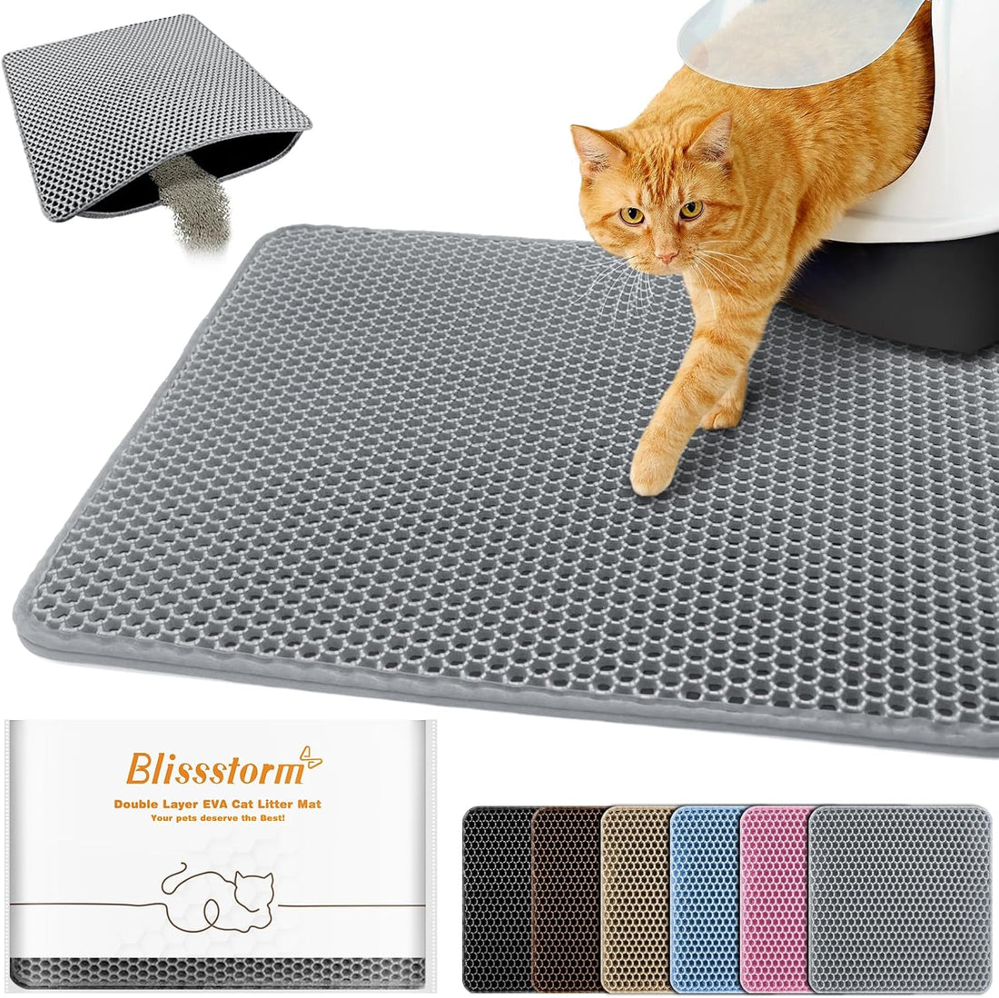 Cat Litter Mat 16"x20",Double Layer EVA litterbox Mat