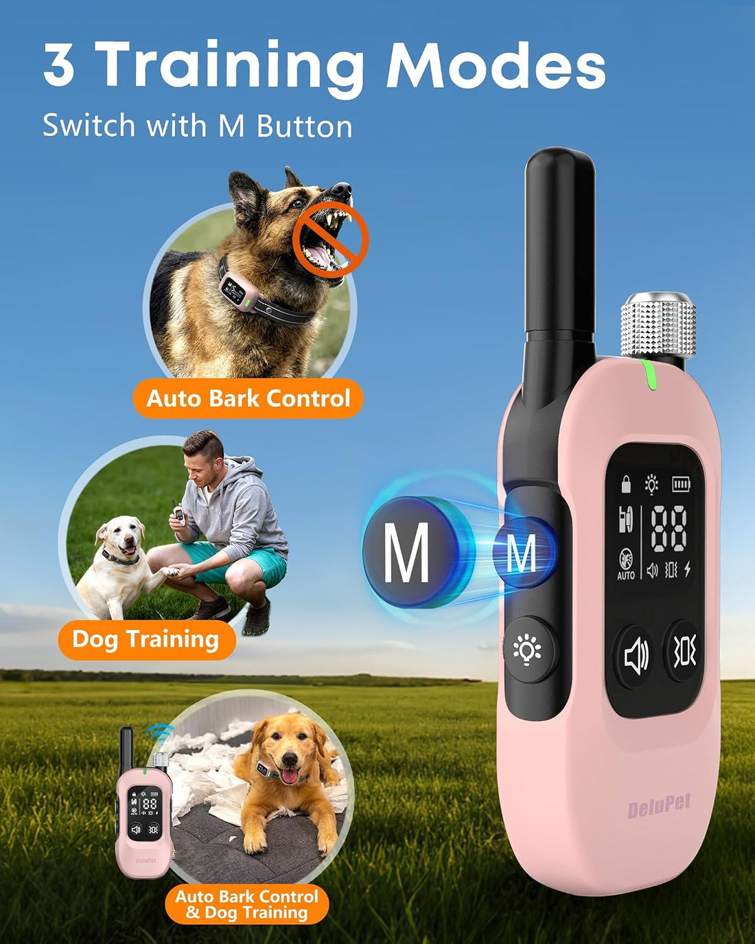 2-in-1 Dog Bark & Shock Collar with Remote, 4500FT Training Range