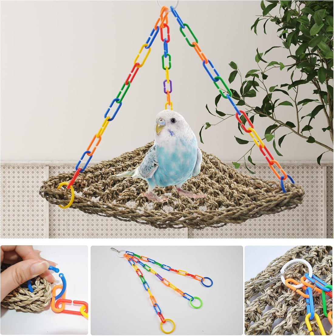 MUYG Large Seagrass Mat for Birds,Triangle Cockatiel Seagrass Hammock